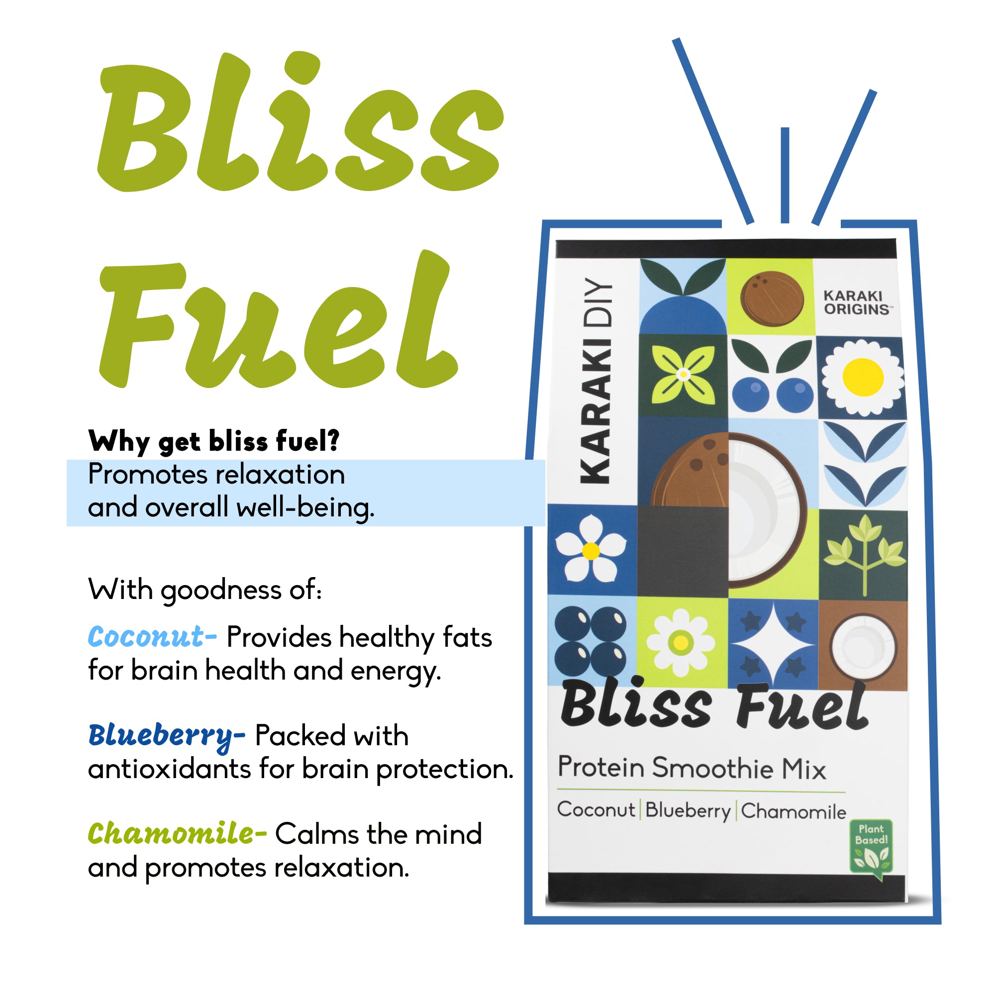 Bliss Fuel - Protein Smoothie Mix - Coconut, Blueberry, Chamomile