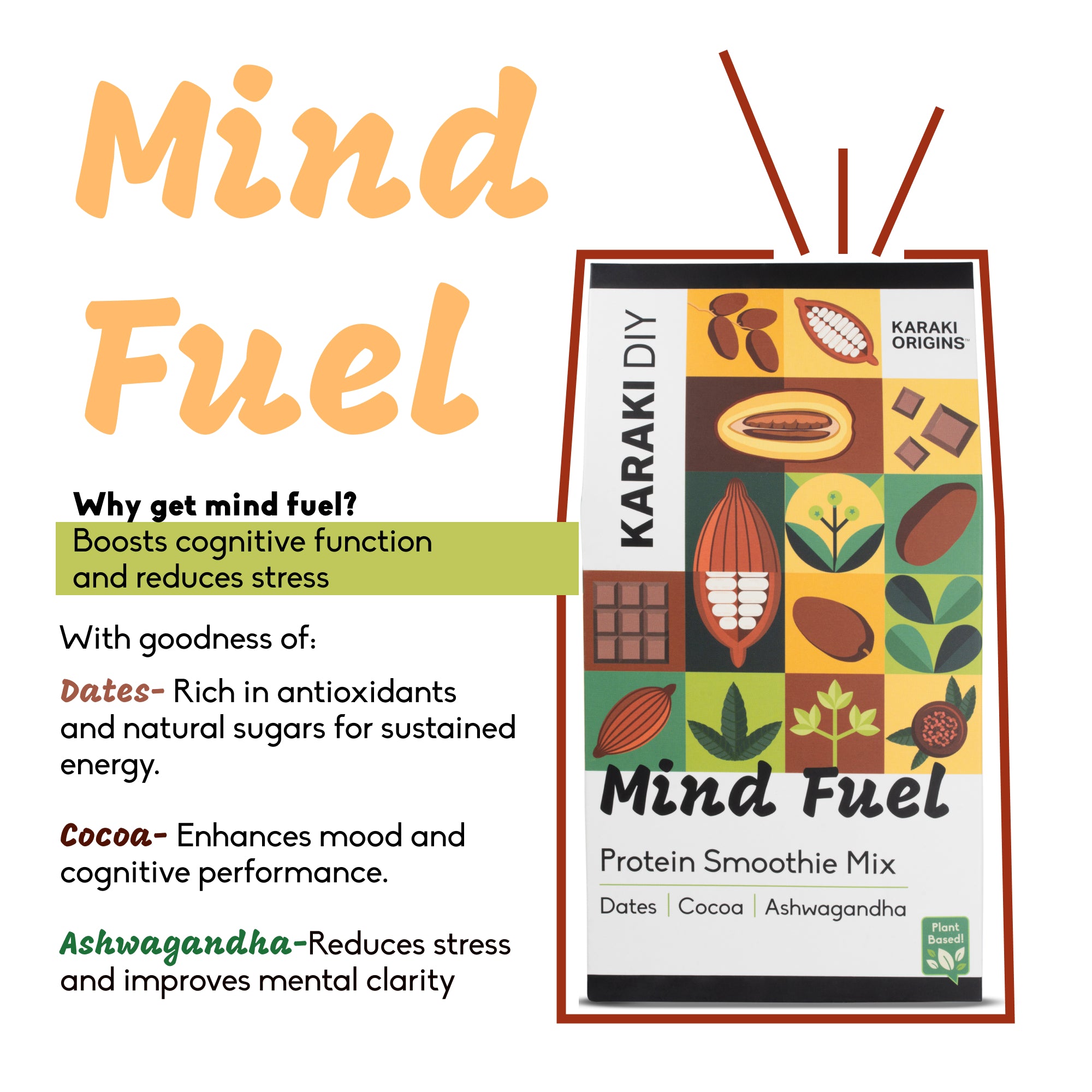 Mind Fuel - Protein Smoothie Mix - Dates, Cocoa, Ashwagandha