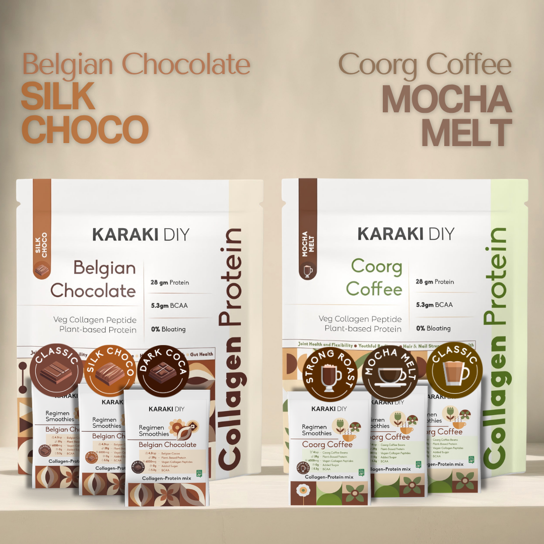 Collagen Protein: Belgian Chocolate (Silk Choco) + Coorg Coffee (Mocha Melt) + 6 Sachets