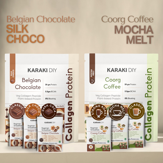 Collagen Protein: Belgian Chocolate (Silk Choco) + Coorg Coffee (Mocha Melt) + 6 Sachets